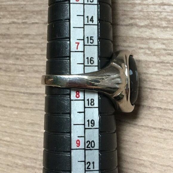 Snowflake Obsidian Ring Size 7.75 Silver Tone Black Cabochon Oval Stone - Picture 2 of 8